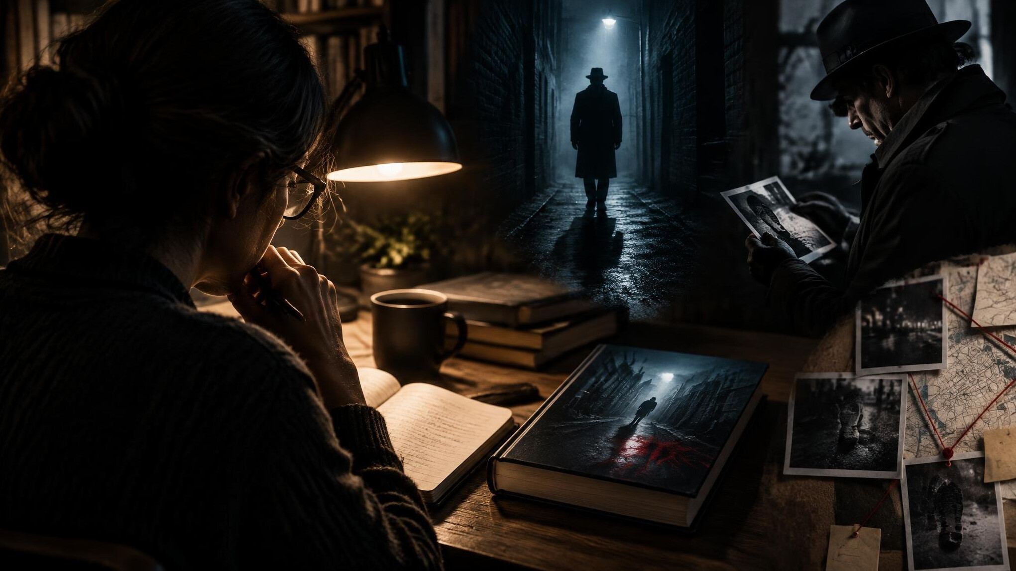 mystery writer at desk